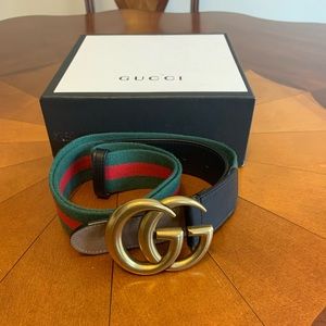 Black/Green/Red Gucci Gold Brass Belt